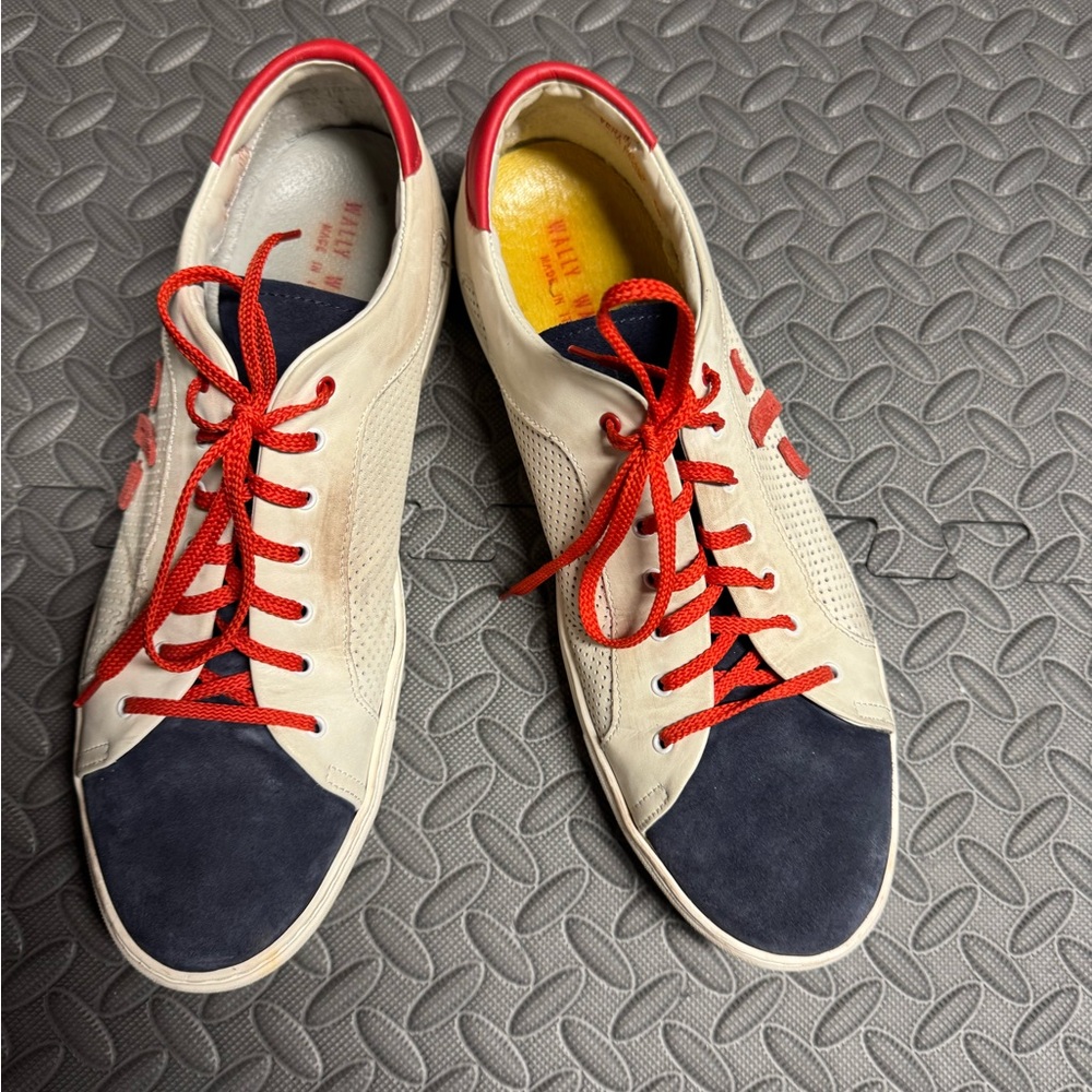 Men's Beige and Navy Sneakers with Red Laces